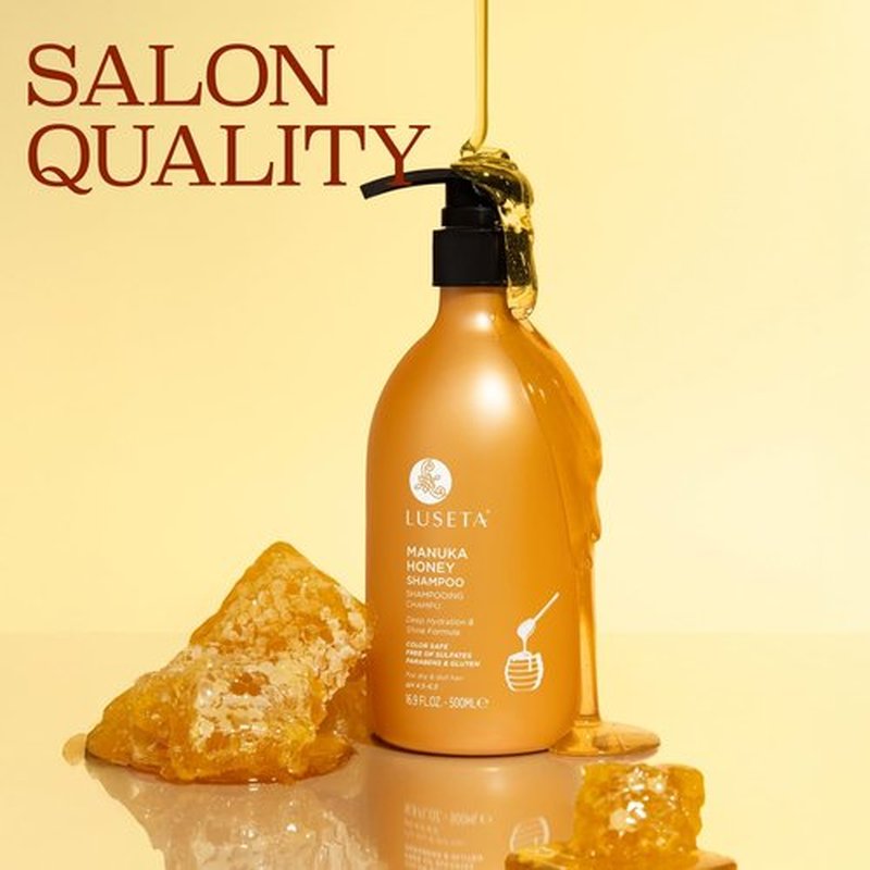 Luseta Manuka Honey Shampoo - Moisturizing Formula for Dry, Damaged Hair | Hydrates & Adds Shine - 16.9oz