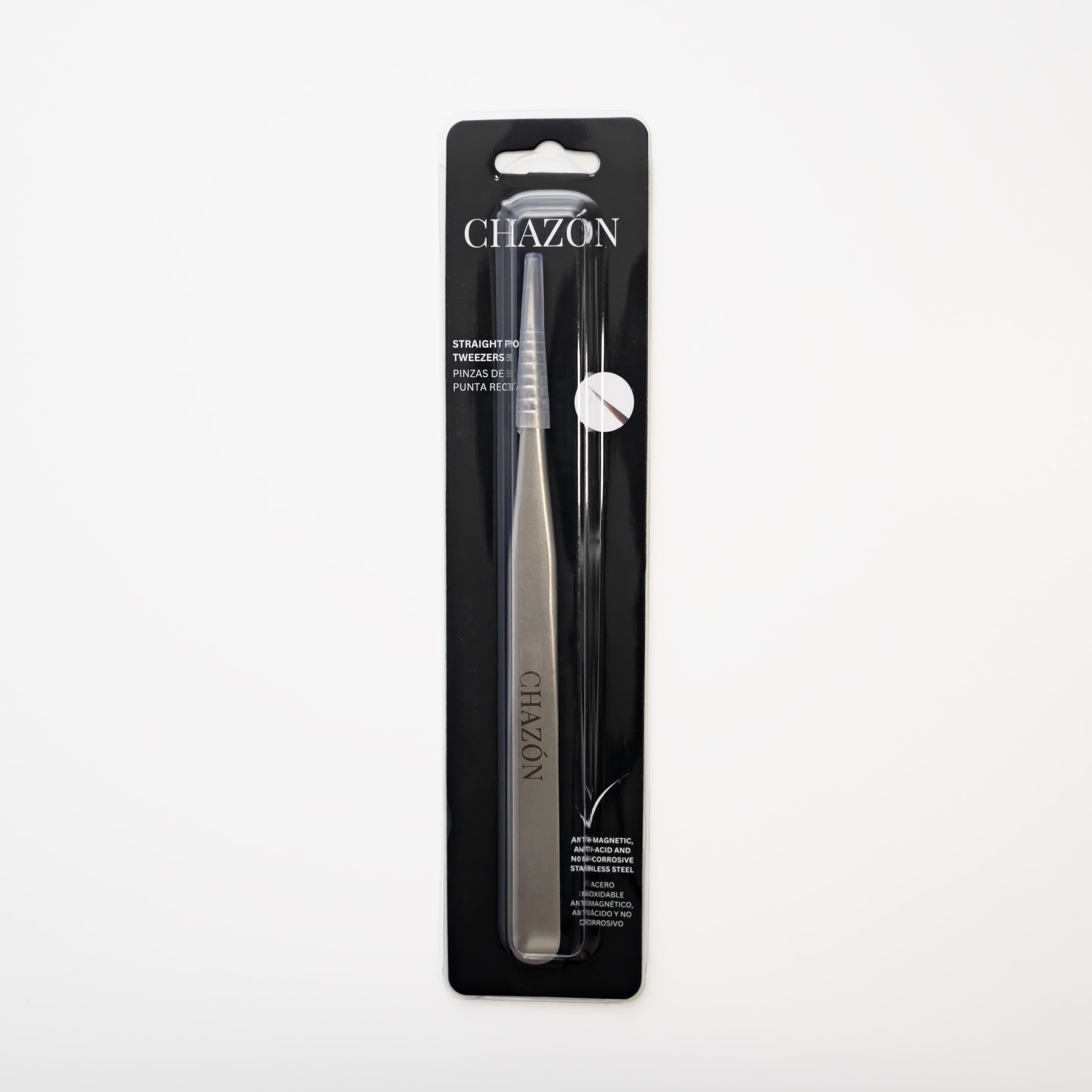 CHAZON TWEEZERS - Stainless Steel Straight Point Tweezers, Best Tweezers for Eyebrows, Facial Hair and Ingrown Hair