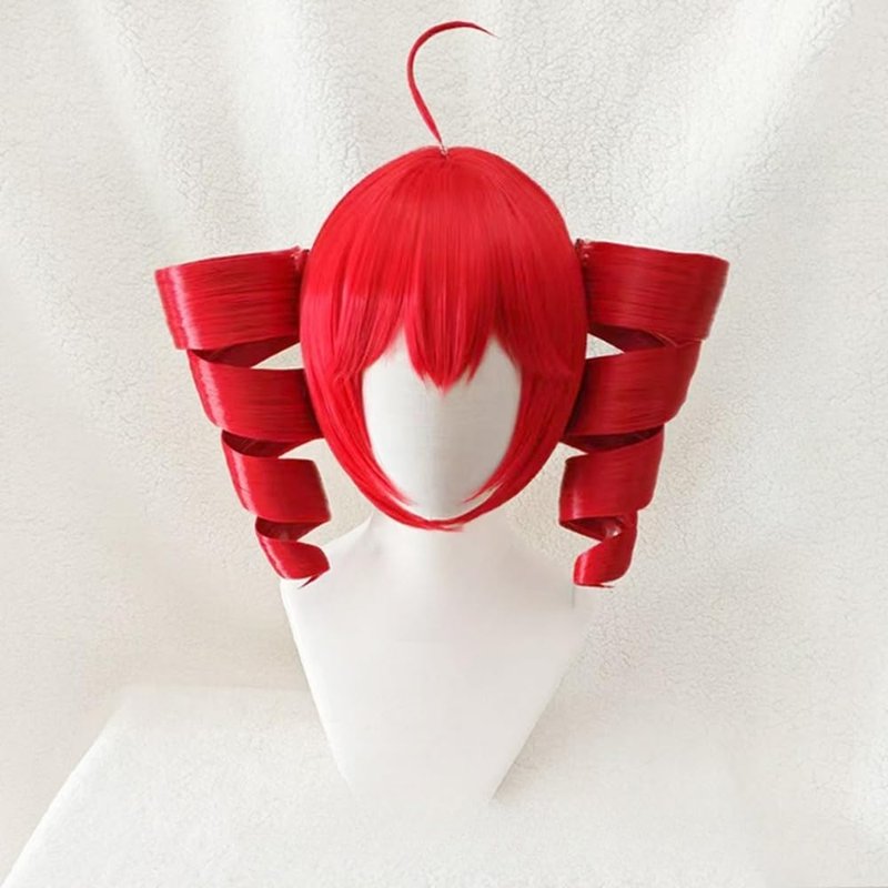 VVRPWASSLY Anime Cosplay Wig Anti-Gravity Twin Tails Synthetic Wig Comic Convention Costume Hair for Halloween Party (Red)