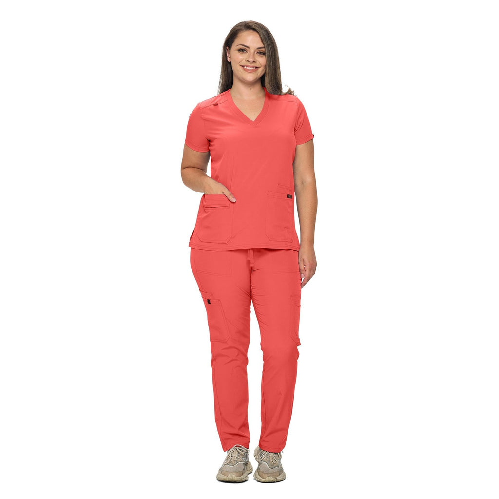 Monarch Uniforms Scrub Sets in Regular and Petite Stretchy Scrubs for Women Set of Scrub Top and Scrub pants-(CORAL)-XL, X-Large