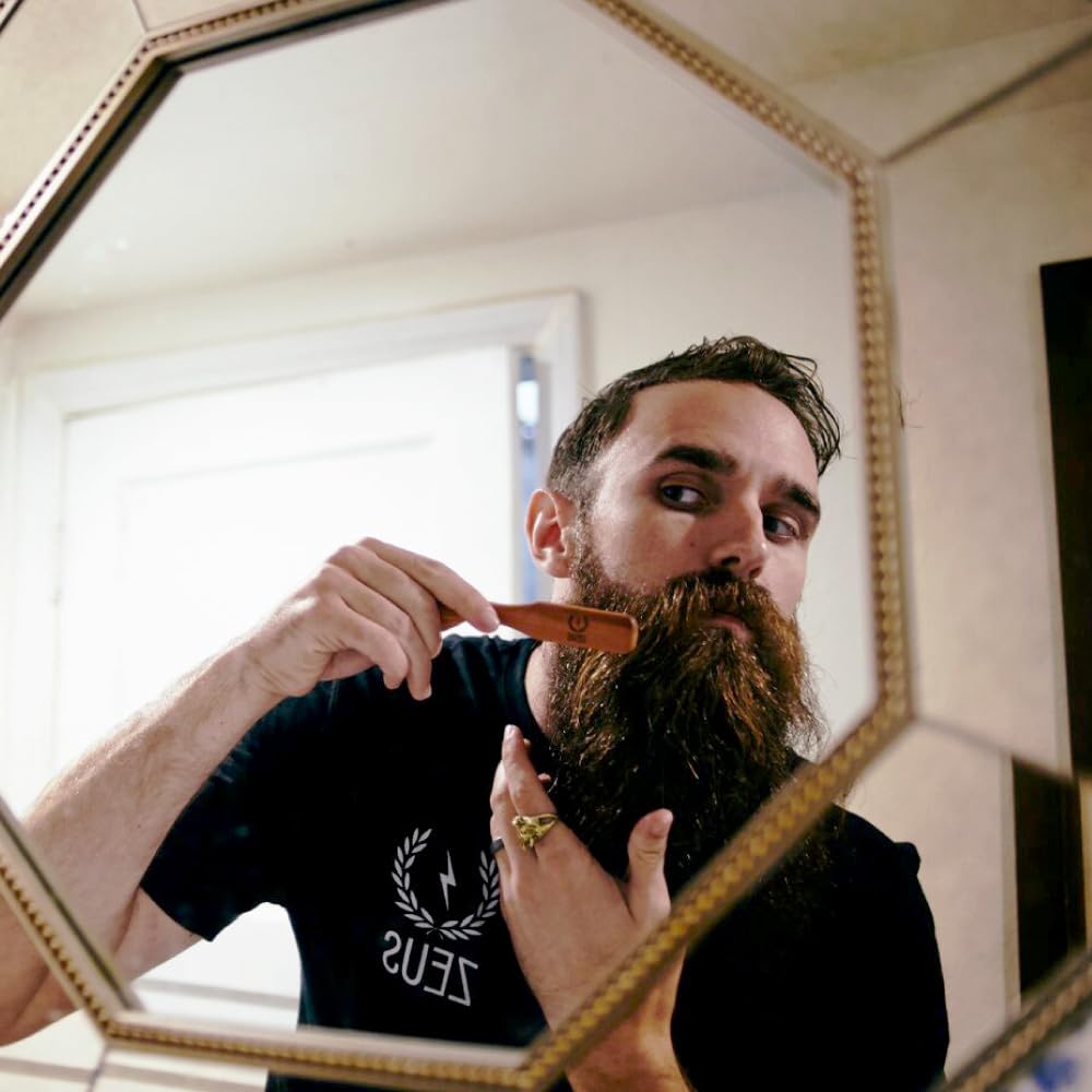 ZEUS Boar Bristle Beard & Mustache Handled Brush for Men, Firm Bristles