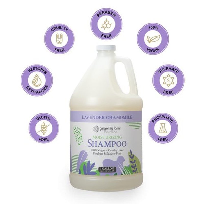 Ginger Lily Farms Botanicals Moisturizing Shampoo for All Hair Types, 100% Vegan & Cruelty-Free, Lavender Chamomile Scent, 1 Gallon Refill (128 fl oz)