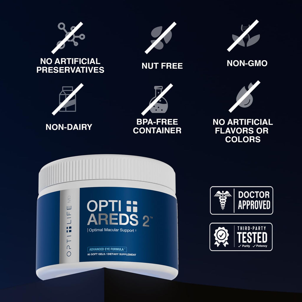 Opti + AREDS 2 Supplements | Vision & Eye Health Supplements for Adults | Includes Lutein, Zeaxanthin, Zinc, and Vitamin C for Macular Support* | 90 Softgels / 45 Servings