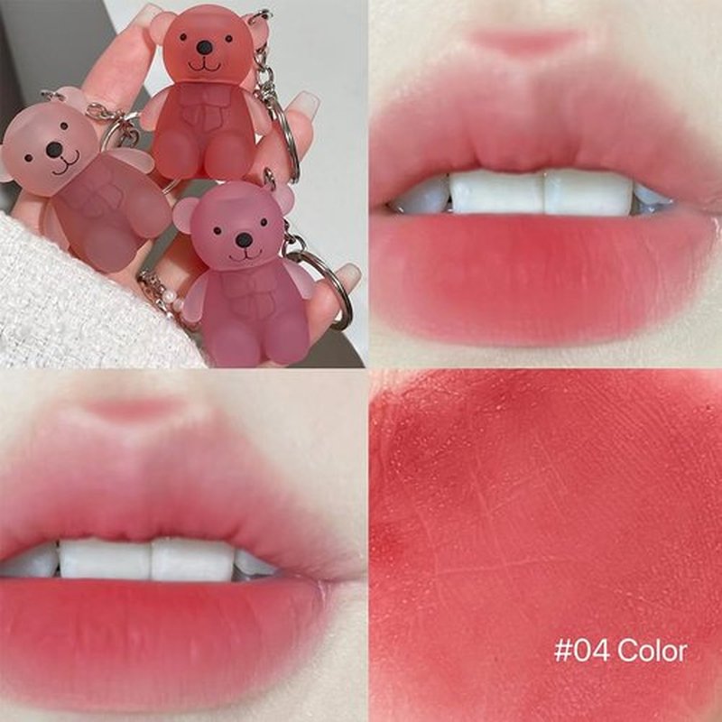 Petansy Velvet Matte Liquid Lipstick, 6 Colors Waterproof Long Lasting Lip Gloss Lip Stain, Cute Bear 2 in 1 Key Chain Lip Gloss, Korean Lip Glaze Natural Lip Makeup