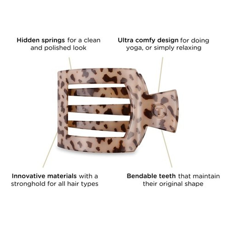 TELETIES - Medium Flat Square Clip - For Lying Down, Yoga, Driving & More - Strong Grip, Bendable Teeth, Comfortable Curved Design - Ideal for Medium Hair - Core Collection - Blonde Tortoise