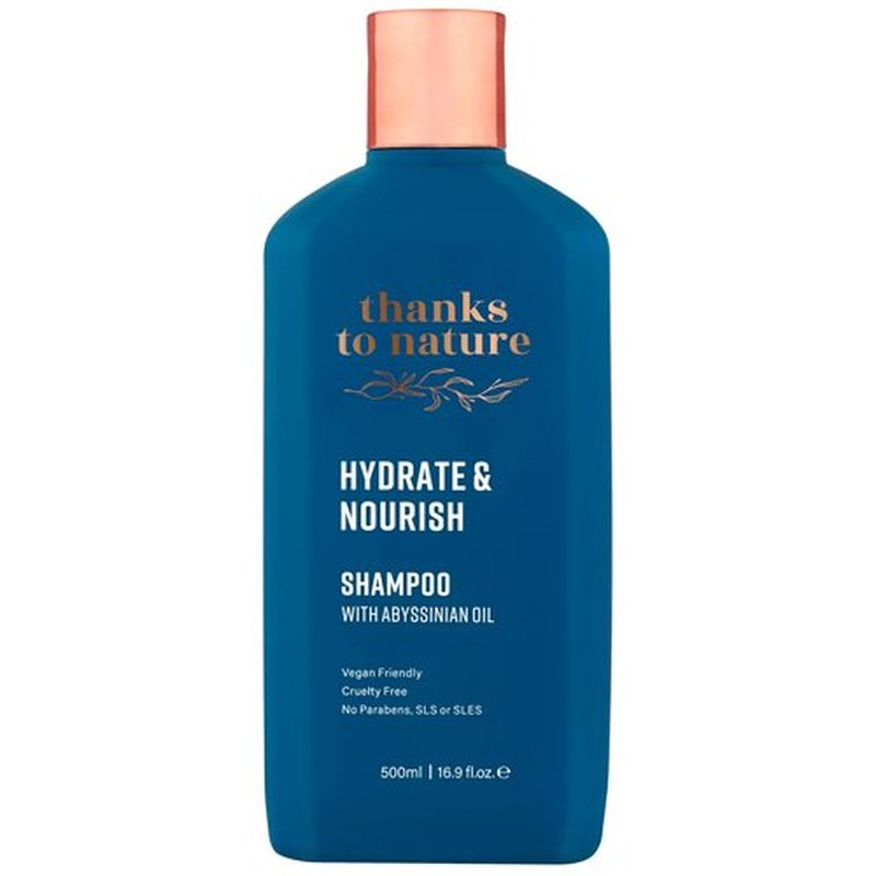 Thanks to Nature Hydrate and Nourish Shampoo, Moisturizing Shampoo with Abyssinian Seed Oil and Vitamin E, Restore Moisture, Shine and Softness to Dry Hair 16.9 fl oz