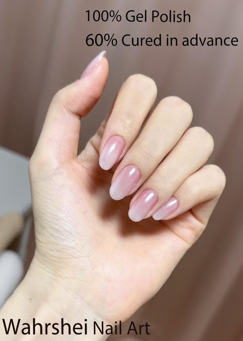 Semi Cured Gel Nail Strips, Glazed Pink Gradient 20pcs Adhesive UV Sticker, Wraps for Home Manicure DIY