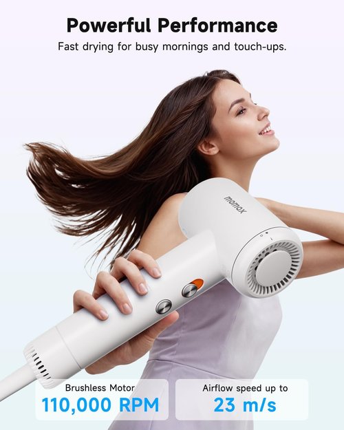 Momax High-Speed Hair Dryer - Mini Blow Dryer with 110,000 RPM Motor, Ionic Technology, Portable Design