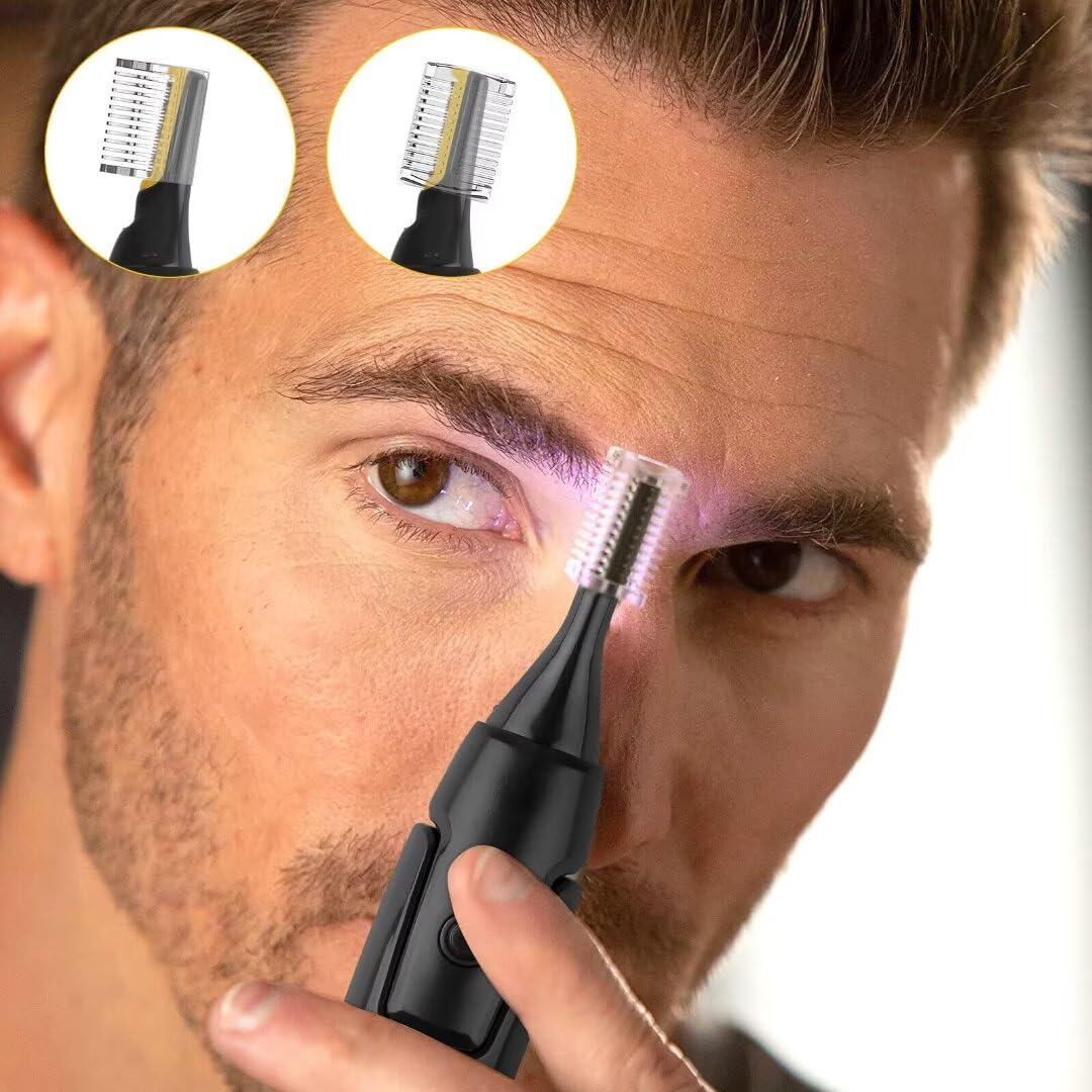 USonline911 Electric Nose Hair Electric Nose Ear Hair Trimmer Rechargeable Ear Face Eyebrow Shaver Automatic Shaving 2 x Brush Heads & 1 x Hair Brush 5.91x0.98in Gray Non-Slip G rip