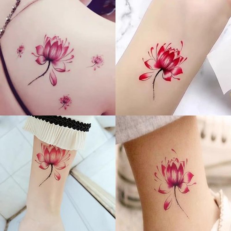 Oottati 6 Sheets Watercolor Lotus Temporary Tattoos for Women, Pink Red Purple Blue Lotus Flower Koi Fish Fake Tattoo Stickers, Waterproof Long Lasting Body Art for Arm Back