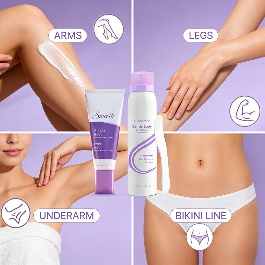 2-in-1 Hair Removal Cream & Mousse Combo Set Fast-Acting Depilatory for Women & Men, 100g Tube + 140ml Foam with Scraper
