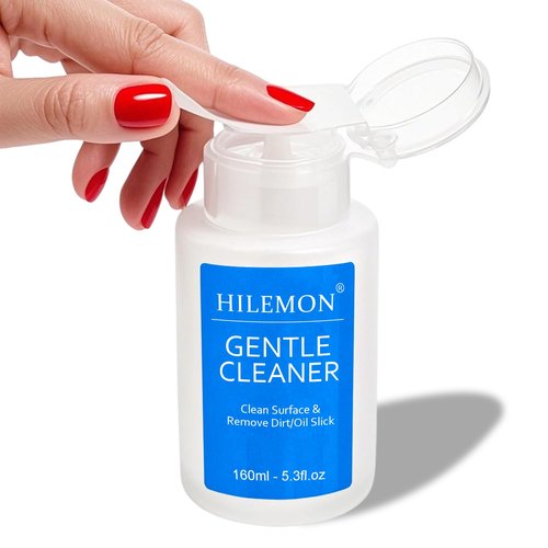 HiLemon Push-On Nail Gentle Cleaner, Gentle Nails Surface Cleanser, Clean Base Gel & Floating Gel & Grease After Sealing & Dust & Dirt from Nails, Art DIY, Pump Bottle Design, 160ml (Gentle Cleaner)