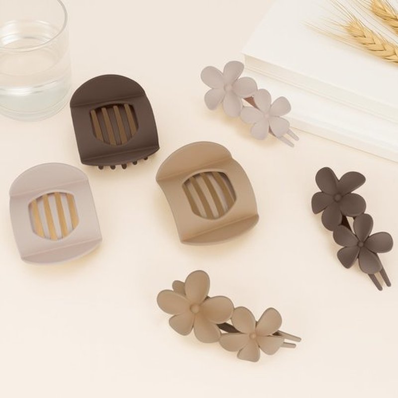 Flat Hair Clips - 6PCS Matte Flat Claw Clips for Women Girls, 2 Styles Durable Flat Claw Clip for All Hair Types, Durable No Slip Flower Lay Barrettes