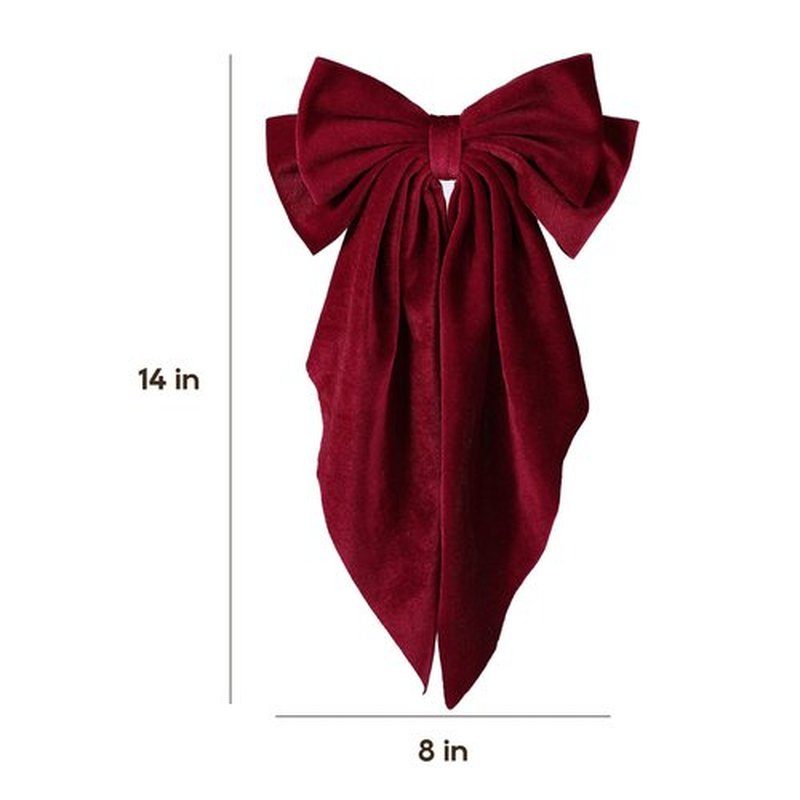 2PC Dark Red Velvet Hair Bows Hair Ribbon Clips Oversized Bowknot Hair Barrettes With Long Tail Vintage Hair Decoration Accessories for Women Girls Thick Curly Wavy Straight Hair