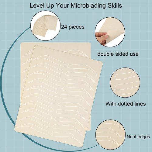 Leelosp 24 Pieces Microblading Practice Skin Double Sided Microblading Supplies Eyebrows Tattoo Fake Practice Skin Silicone No Ink Makeup Silicone Fake Brow Sheet