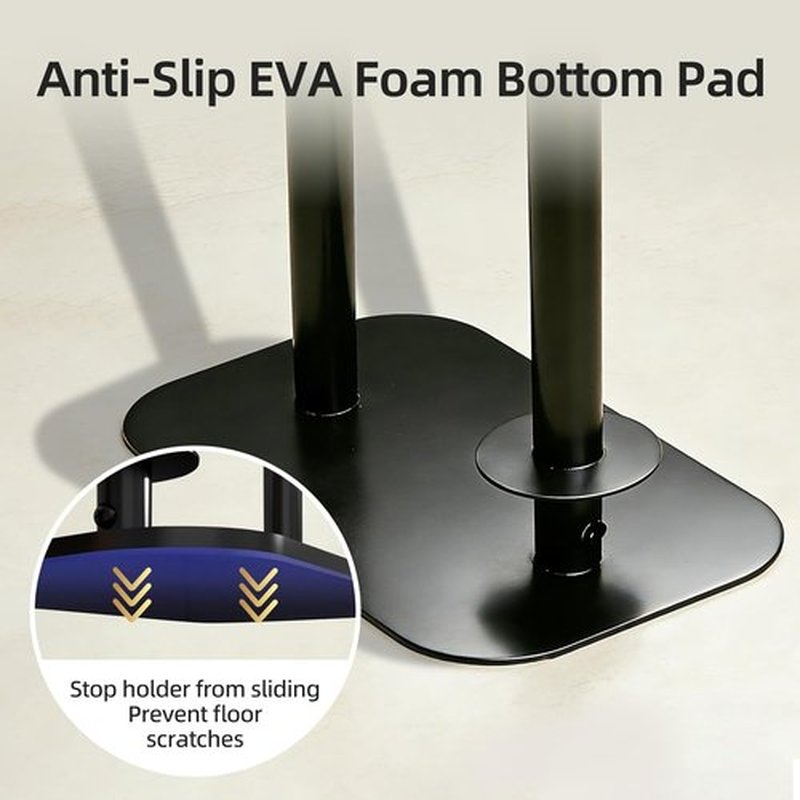 Skiennix Free Standing Toilet Paper Holder - Rustproof Metal with Anti-Slip Base & Top Shelf | Black