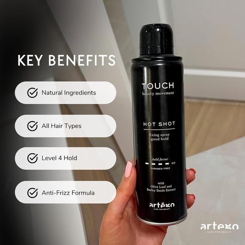 Artègo TOUCH Hot Shot Hairspray - Medium to Strong Hold Finishing Spray | 16.9 fl oz for Frizz-Free Styles