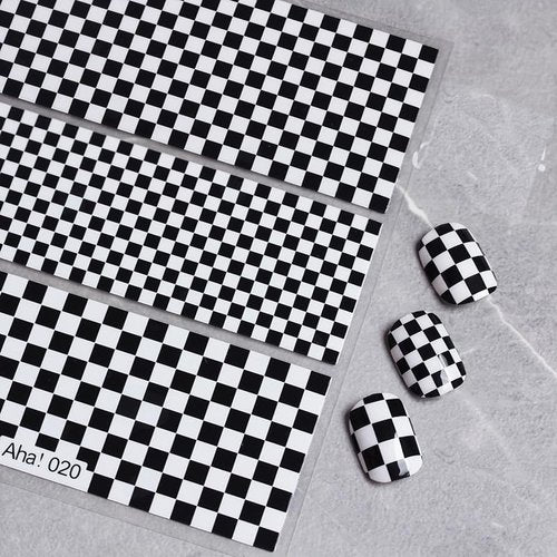 5 Sheet Checkerboard Grid Nail Art 3D Stickers Nail Decals for Nails Houndstooth Manicure Sliders DIY Accessories (Black)