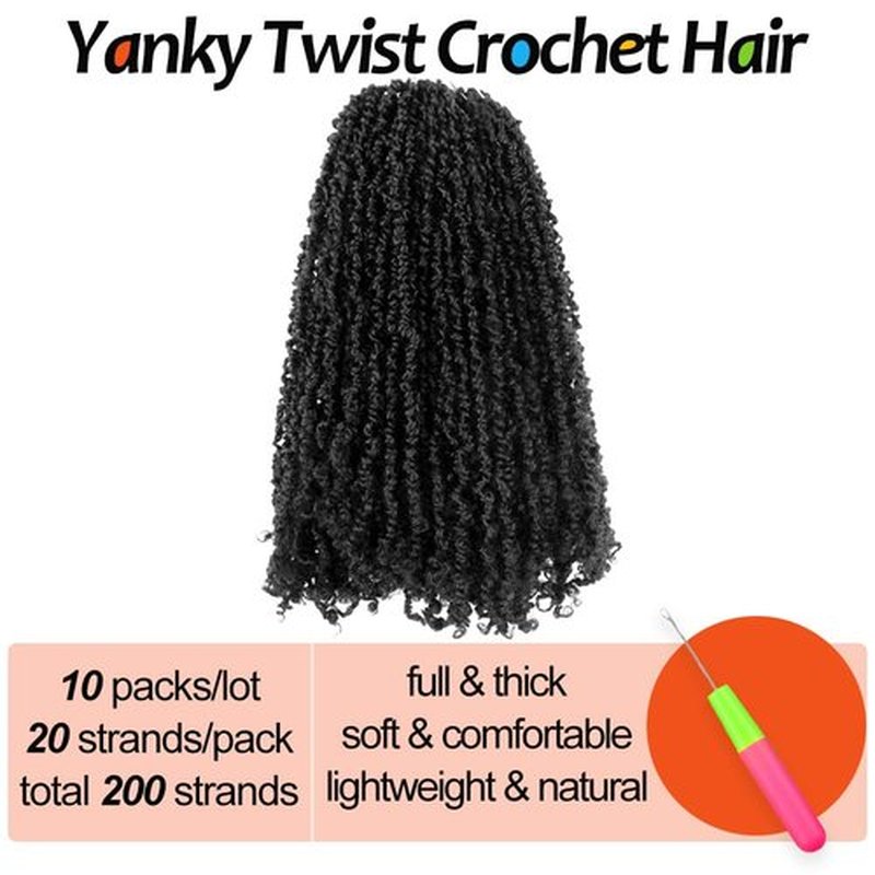 Cisinpo Yanky Twist Crochet Hair 14 Inch 10 Packs Pre-Looped Natural Black Yankee Twist Mini Passion Twist for Black Women (1B, Total 200 Strands)