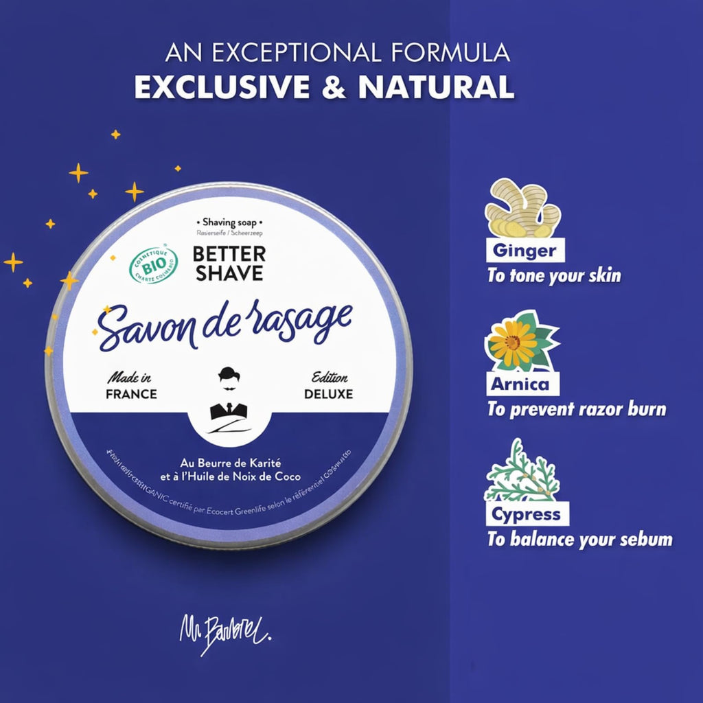 Monsieur Barbier Better Shave Shaving Soap Puck | Vegan Luxury Dense, Rich & Creamy Lather Smooth Glide Traditional Wet Shave Cream Soap with Dense Lather, Grooming Routine Gifts Made in France 150ml