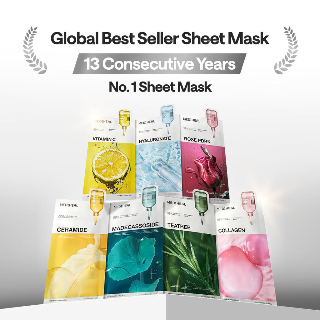 Mediheal Essential Face Mask [Madecassoside] Blemish Repair 4 pcs. with 98% Purity Madecassoside & Hyaluronic Acid - Soothing Care, Hydrating- Travel Essentials, Vegan Formula Korean Sheet Mask