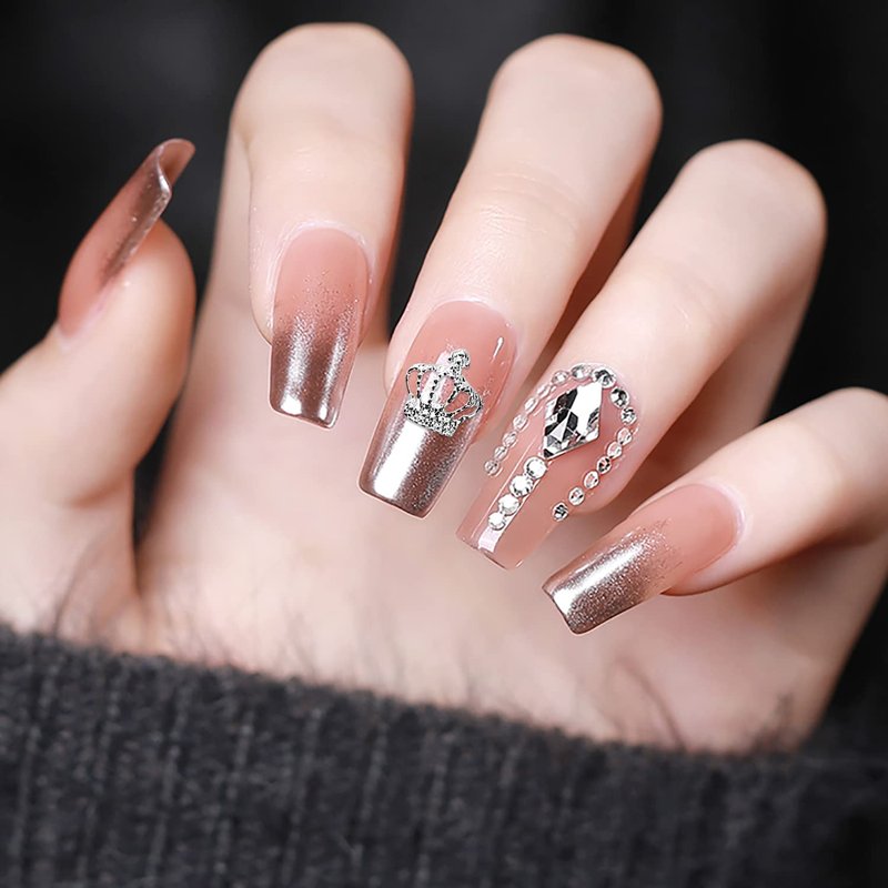 XEAOHESY 100pcs 3D Alloy Silver Crown Nail Charms Silver Nail Charms for Nail Art Nail Crown Studs for Nails