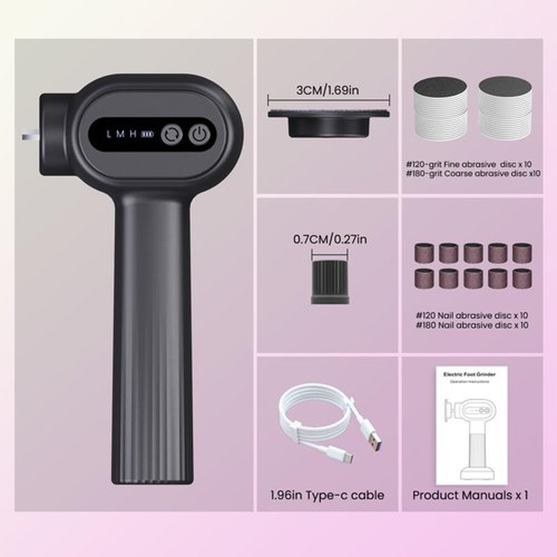 EOTYQ Cordless Electric Foot Callus Remover, 2-in-1 Rechargeable Callus Remover & Nail Polisher, 6 Speeds with 40 Sanding Heads, 1200mAh Long-Lasting Battery, Ergonomic Handle for Home & Travel Use