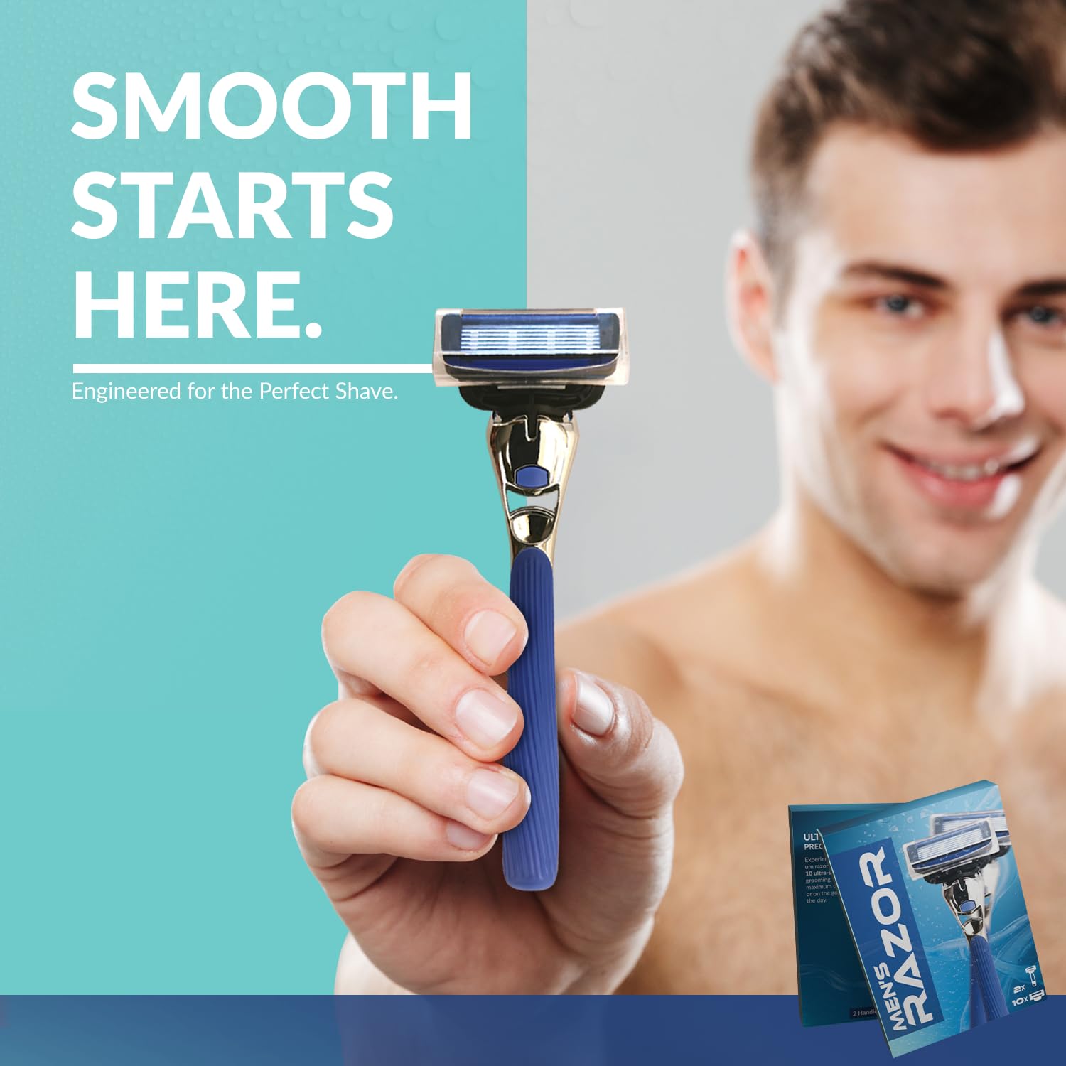 FOREVER GEM Men’s Razor with 2 Handles & 10 Refill Blades – 7 Blade for Smooth, Close Shave – Precision Trimmer – Refillable Razor for Men, All Skin Types