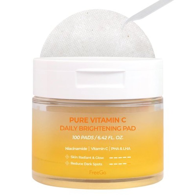 FreeGo Pure Vitamin C Daily Brightening Pad (100 Pads), K-Beauty Korean Skincare Facial Toner Pads for Uneven Hyperpigmented Skin, Instant Brightening & Transparency, Korean Skin Care for Dark Spots