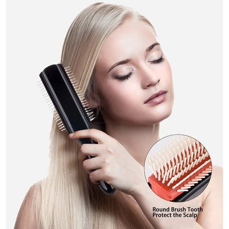 NuAngela Hair Brush - 9 Rows for Easy Cleaning, Styling & Detangling | Perfect for Curly Hair (Red)