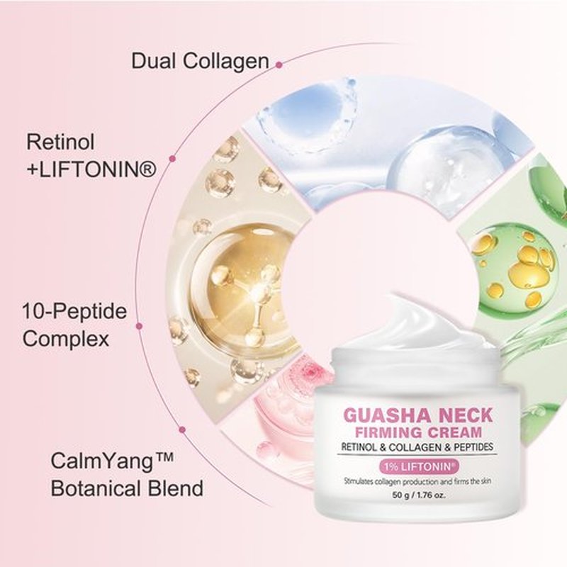Neck Firming Cream with Gua Sha Tool, Neck Tightening Cream for Crepey Skin, Moisturizing and Lifting Neck Cream for Fine Lines and Sagging Skin