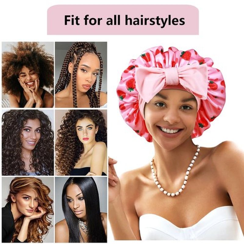 1+3 Large Satin Bonnets with Scrunchies for Women, Double Layer Hair Bonnet Tie Bonnet for Sleeping Braids Curly Hair, J