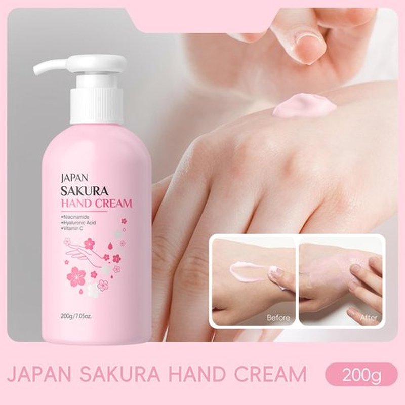 LAIKME Hand Cream for Dry Cracked Hands - Sakura Moisturizing Hands Lotion for Women Teengirls Holiday Gifts - Instant Hydration Long Lasting Hand Moisturizer for All Skin Non-Greasy, 7.05 Oz / 200g