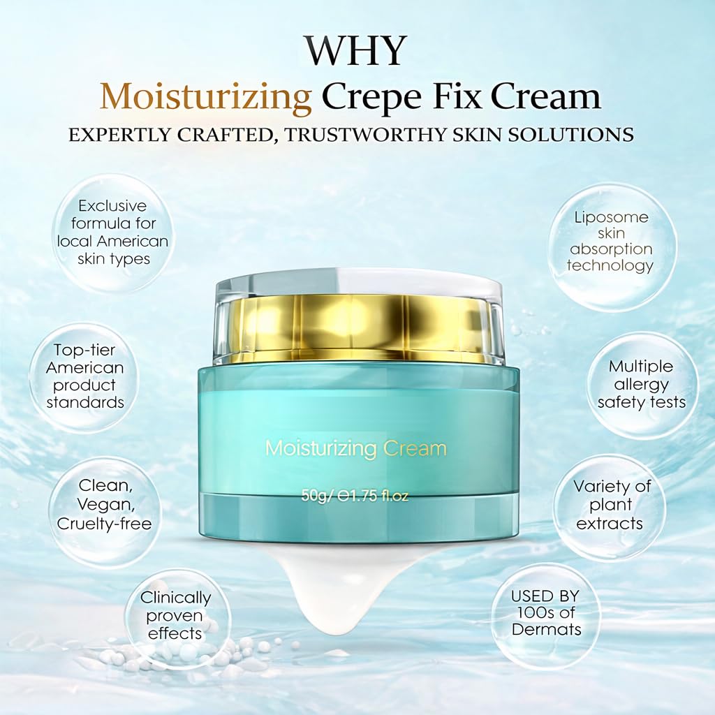 ZZILME Moisturizing Crepe Fix Cream - Tightens and Firms Face, Neck & Body, Anti Wrinkles for Crepey and Sagging Skin,Non-Greasy Formula with Hyaluronic Acid & Collagen - 1.75 oz