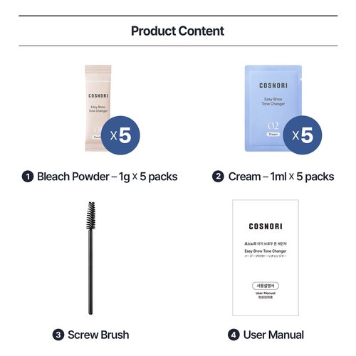 COSNORI Easy Brow Tone Changer – Gentle Lightening Formula for Soft, Natural Look – Brow Bleach Kit, Easy At-Home Application, Quick Results in 2–3 Minutes, 5 Applications