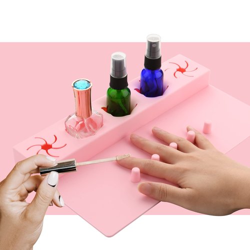 Beautyflier Soft Silicone Nail Stand Hand Rest for Nails, Nail Polish Organizer Holder, Manicure Supplies with Multi Angle & Polish Trays, Foot Station Supply for Salon Home DIY (Pink)
