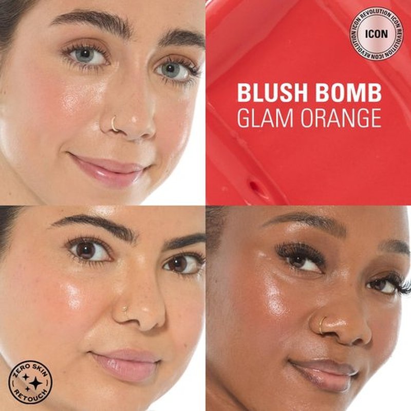 Revolution Beauty London, Blush Bomb Cream Blusher, Lightweight Makeup & Creamy Formula for a Dewy Finish, Enriched with Vitamin E, Glam Orange, 0.15 fl oz