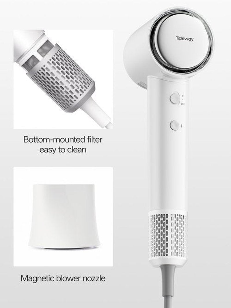 Tideway Hair Dryer, Blow Dryer with Diffuser, Ionic Professional High-Speed 1500W Low-Noise, 110,000 RPM Brushless Motor, Fast Drying, Travel Compact for Women & Men (White)
