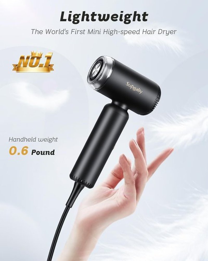 Skiennix Dual Voltage Travel Hair Dryer - Mini High-Speed Ionic Blow Dryer | Lightweight & Compact, Black