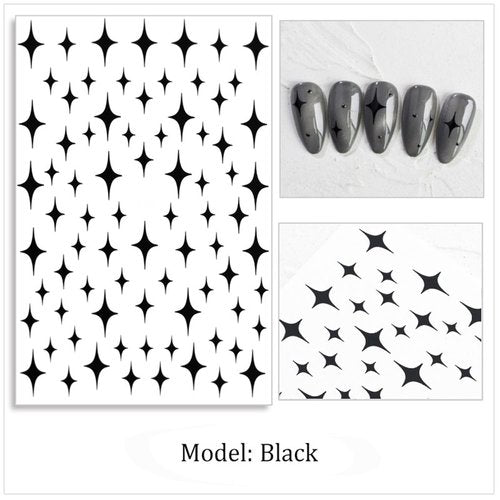 HNUIX Nail Stickers - Star 3D, Self Adhesive Nail Decals, Multi Colour, 6 Sheets, for Nail Art