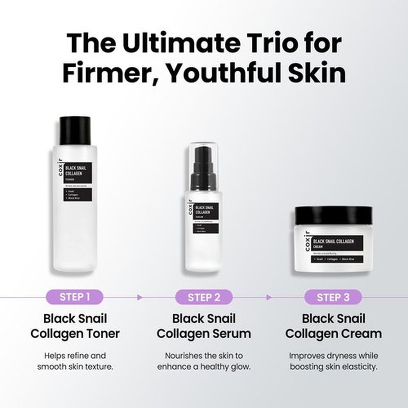 coxir Black Snail Collagen Serum – Concentrated Snail Mucin Essence for Skin Resilience, Hydration & Smooth Texture | Lightweight Korean Facial Serum for Daily Moisture Care(1.69 fl.oz)
