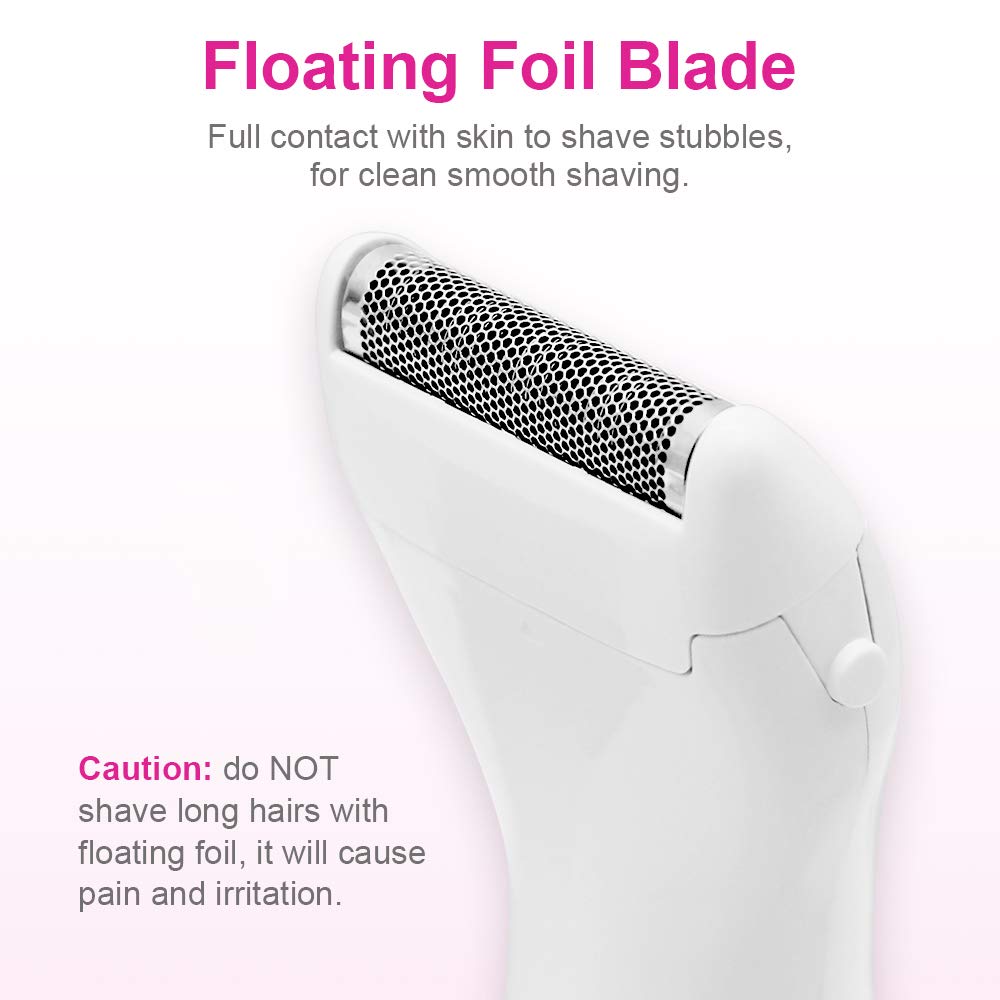 Bikini Trimmer, Funstant Electric Razor for Women with Comb, Cordless Safe Hair Trimmer Floating Foil for Dry Use, Battery Operated Personal Shaver for Lady Girl, Pubic Hair, Delicate Private Area