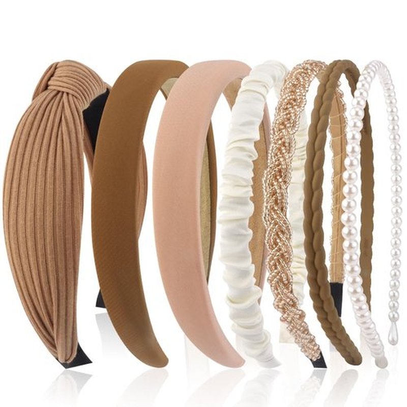 AHONEY 7 Pack Headbands for Women Girls Headbands Trendy Non Slip Hairbands Fashion Hair Accessories Multi-style Headband Pack Diademas Para Mujer (Neutral)