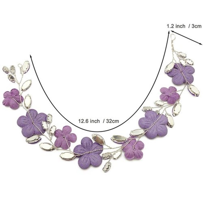 PrettyLife Bridal Purple Flower Headpiece Wedding Party Rhinestone Floral Silver Vine Hair Pieces Accessories for Women Girls