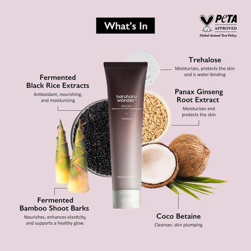 HARUHARU Wonder Black Rice Moisture Cleansing Gel - Gentle Daily Cleanser for Sensitive Skin | 3.4 fl. oz.