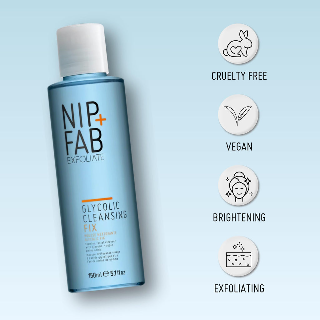 Nip + Fab Glycolic Cleansing Fix (5.1 fl oz) – Deep Cleansing Glycolic Acid Face Wash for Radiant Skin – Resurfacing AHA Facial Cleanser for Brightening, Smoothing & Pore Refining