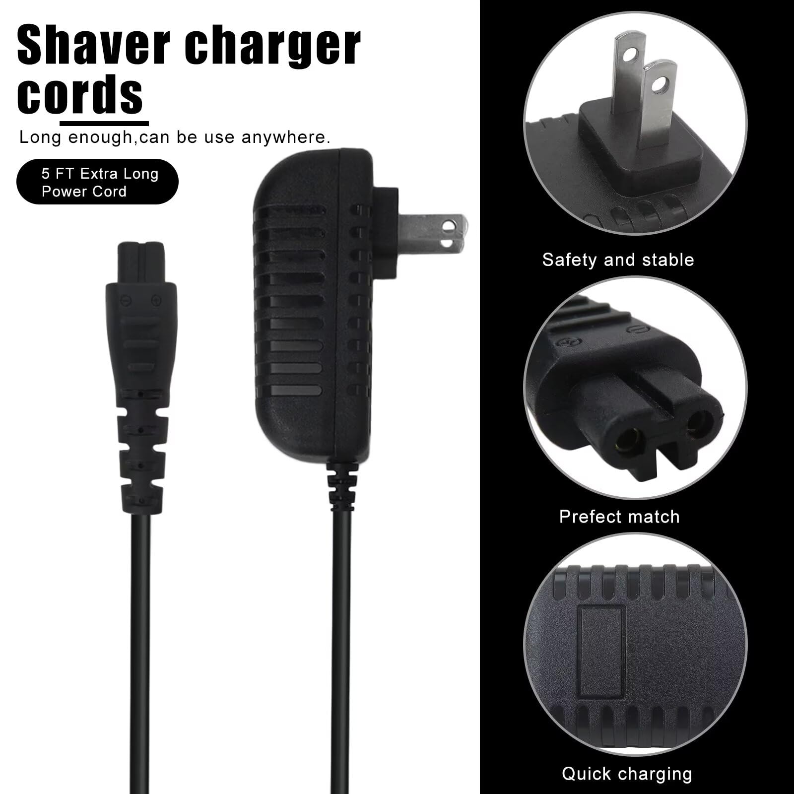 Zafina-UP 5V Charger 5ft Charging Cord Shaver Charging Adapter Fit for Remington PR1240, PR1250, PR1260, PR1270, PR1285, PR1340, PR1342, PR1360, PR1362, PR1385