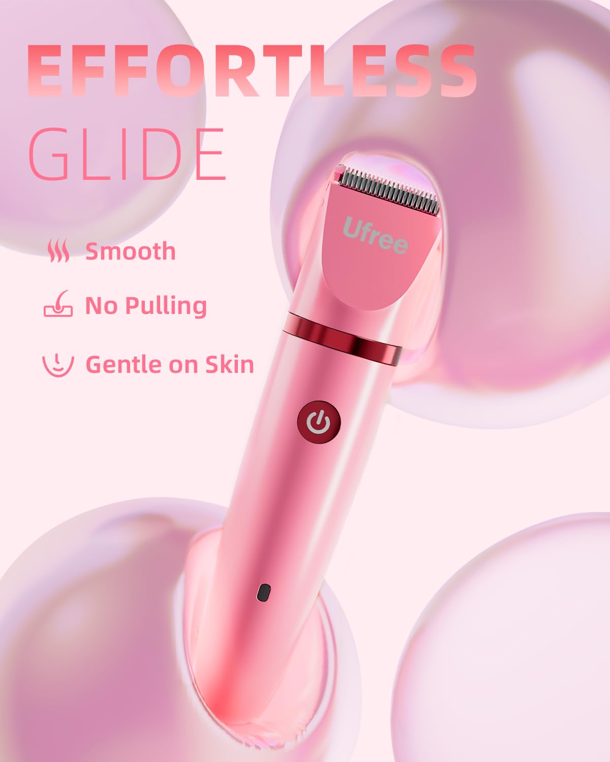 Ufree Bikini Trimmer Electric Razors for Women, Ceramic Blade Body Hair Trimmer, IPX7 Waterproof Rechargeable Lady Shaver, Personal Groomer for Legs & Pubic Hair, Gifts for Women, Rose Red