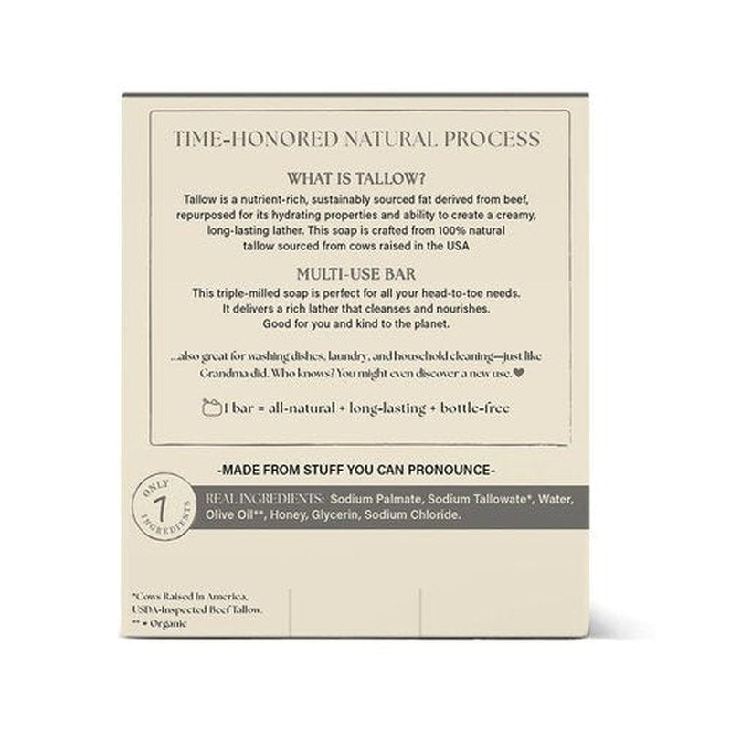 THE RUSTIC LANDS Fragrance Free Natural Tallow Soap Bars Set of 4 - Grass Fed Beef Tallow with Raw Honey & Olive Oil - USA Soap for Sensitive Skin, Moisturizing Bath & Body, 5oz Each