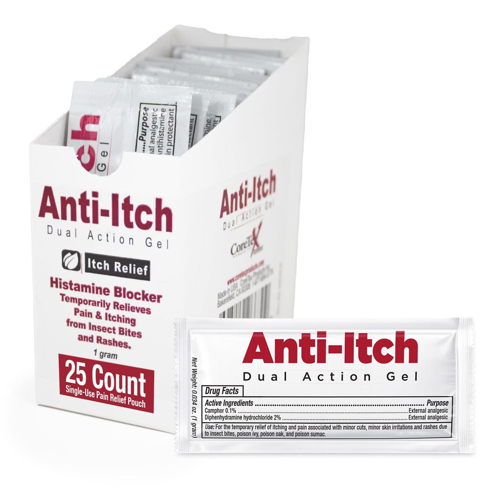 CoreTex Anti-Itch Dual Action Gel Packets - Pack of 25 Single-Use Topical Analgesic Gel Packets for Fast Acting Relief from Poisonous Plant Rashes, Insect Bites, & Other Mild Skin Irritations